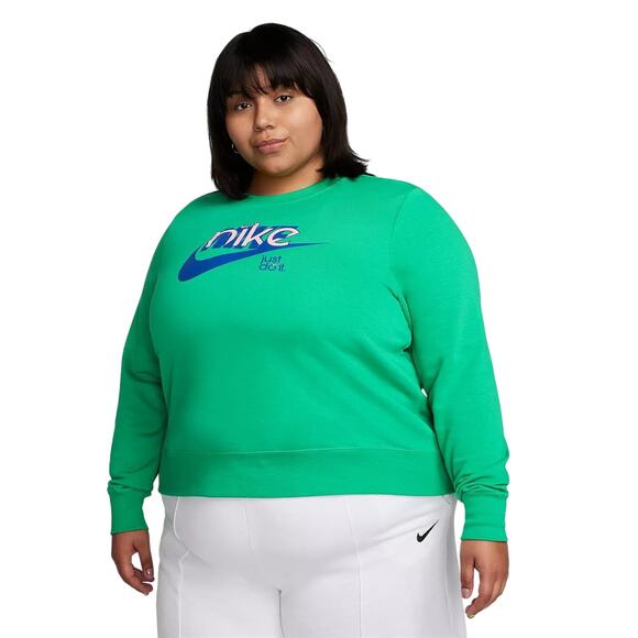 Nike Women Plus Size Sportswear Club Fleece Graphic Sweatshirt Size US 1X Green - Picture 1 of 4